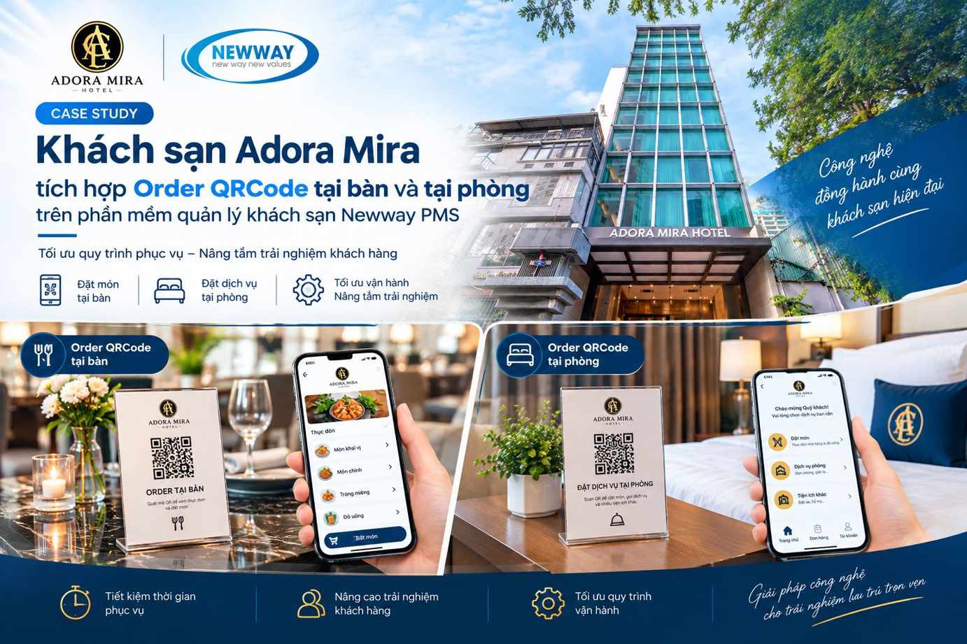 Khách sạn Adora Mira triển khai chức năng Order QRCode tại bàn và tại phòng trên phần mềm quản lý khách sạn Newway PMS